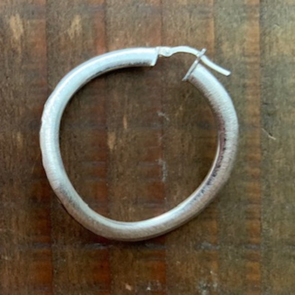 Brushed Satin Sterling Silver Hoop Earrings - Picture 11 of 12